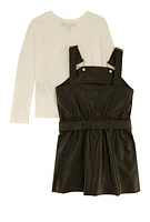 Toddler Girls Faux Leather Pleated Overall Dress with Top,