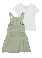 Toddler Girls Textured Knit Button Down Romper with Tee, Green, Size 4T