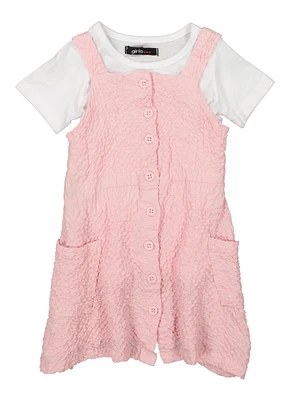 Toddler Girls Textured Knit Button Down Romper with Tee, Pink, Size 2T