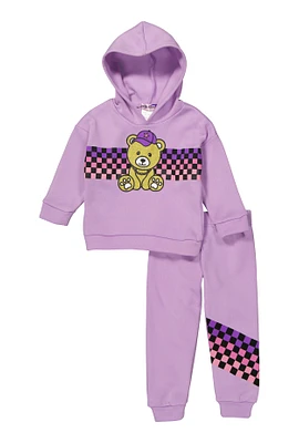 Toddler Girls Bear Graphic Sweatshirt and Sweatpants, Purple, Size 2T