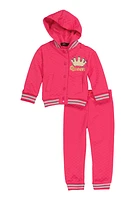 Toddler Girls Queen Quilted Hooded Jacket and Joggers, Pink, Size 3T