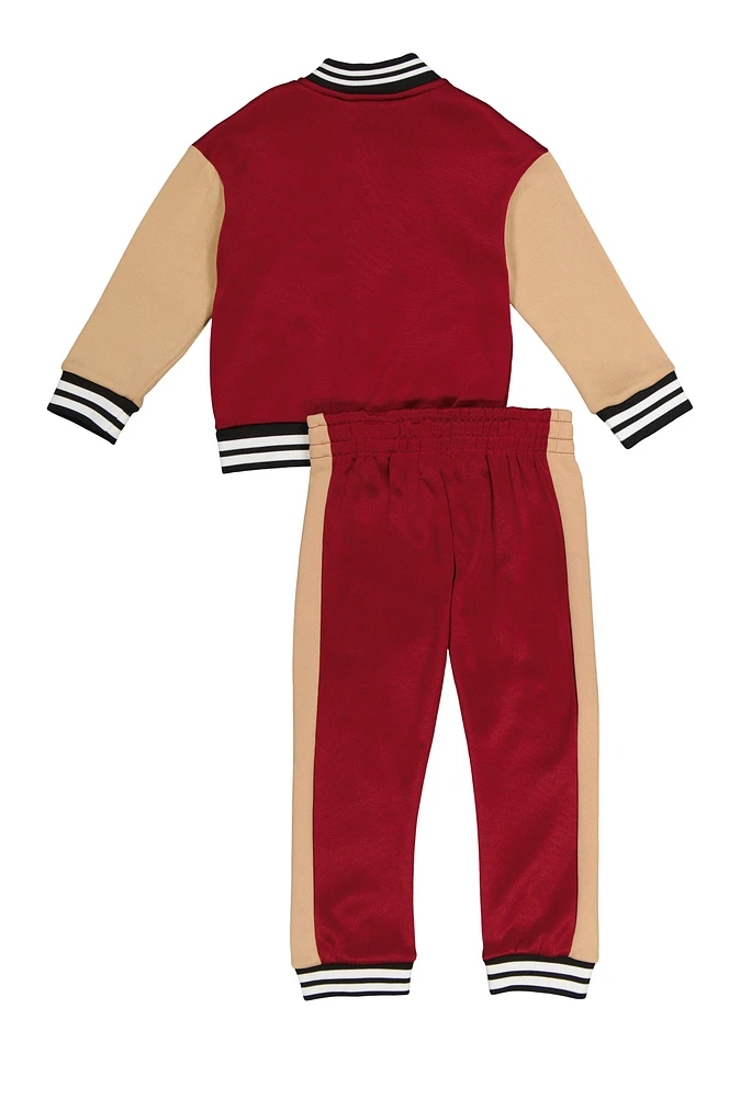 Toddler Girls Love Graphic Varsity Jacket and Joggers, Red, Size 2T