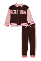 Toddler Girls Graphic Varsity Jacket and Joggers, Brown, Size 2T