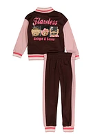 Toddler Girls Graphic Varsity Jacket and Joggers, Brown, Size 2T