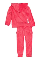 Toddler Girls Velour B Initial Chenille Patch Hoodie and Joggers, Pink, Size 3T