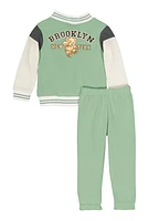 Toddler Girls 98 Brooklyn New York Bear Jacket and Sweatpants, Green, Size 3T