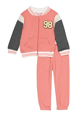 Toddler Girls 98 Brooklyn New York Bear Jacket and Sweatpants, Pink, Size 3T