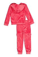 Toddler Girls Velour Hooded Sweatshirt and Cargo Joggers, Pink, Size 2T