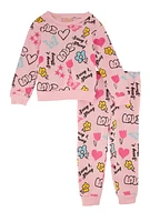 Toddler Girls Graphic Print Sweatshirt and Joggers, Pink, Size 3T