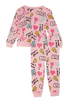 Toddler Girls Graphic Print Sweatshirt and Joggers, Pink, Size 3T