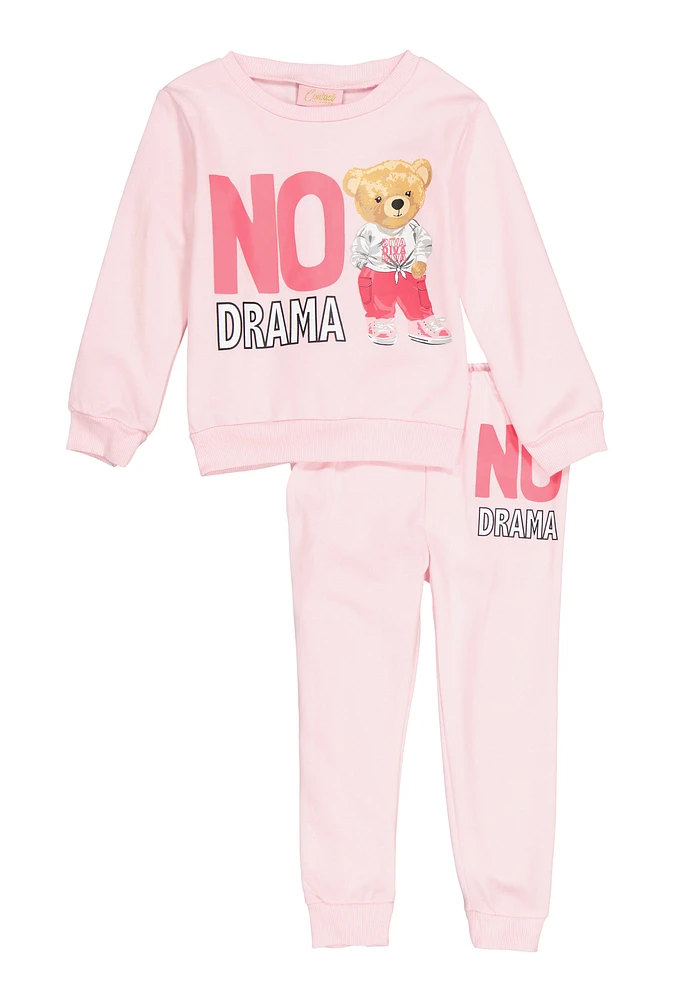 Toddler Girls No Drama Graphic Sweatshirt and Joggers, Pink, Size 2T