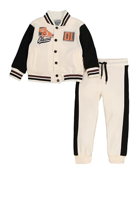 Toddler Boys Classic 01 Varsity Jacket and Joggers, Beige, Size 2T