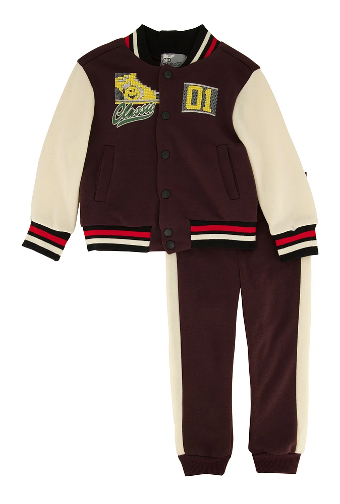 Toddler Boys Classic 01 Varsity Jacket and Joggers, Brown, Size 2T