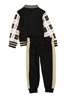 Toddler Boys V Initial Plaid Varsity Jacket and Joggers, Black, Size 2T