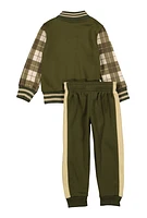 Toddler Boys V Initial Plaid Varsity Jacket and Joggers, Green, Size 2T