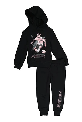 Toddler Boys Messi Graphic Hoodie and Joggers Set, Black, Size 4T