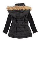 Toddler Girls Faux Fur Hooded Puffer Jacket, Black, Size 3T