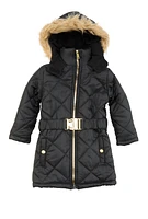 Toddler Girls Faux Fur Hooded Quilted Puffer Jacket,