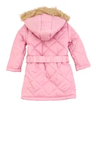 Toddler Girls Faux Fur Hooded Quilted Puffer Jacket, Pink, Size 4T