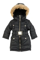 Toddler Girls Faux Fur Hooded Cargo Puffer Jacket,