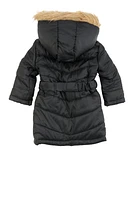 Toddler Girls Faux Fur Hooded Cargo Puffer Jacket, Black, Size 3T