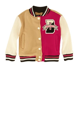 Toddler Girls Dreamer Bear Chenille Graphic Varsity Jacket, Multi,