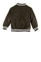 Toddler Girls B Initial Patch Faux Leather Varsity Jacket, Black, Size 2T