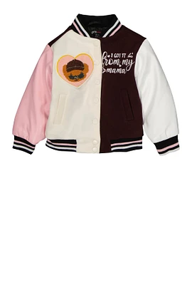 Toddler Girls Bear Chenille Graphic Patch Varsity Jacket, Multi, Size 2T