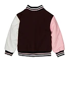 Toddler Girls Bear Chenille Graphic Patch Varsity Jacket, Multi, Size 2T