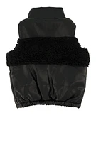 Toddler Girls Sherpa Detail Faux Leather Vest, Black, Size 4T