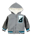 Toddler Boys Hooded Zip Front Letterman Jacket, Grey,