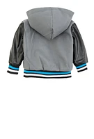 Toddler Boys Hooded Zip Front Letterman Jacket, Grey, Size 3T