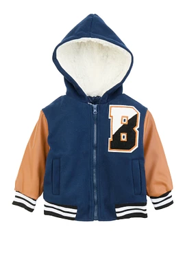Toddler Boys Hooded Zip Front Letterman Jacket, 3T