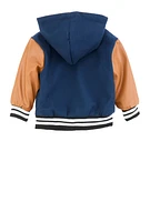 Toddler Boys Hooded Zip Front Letterman Jacket, 3T