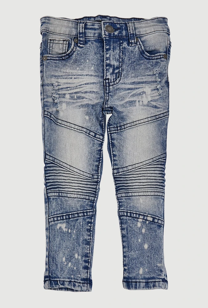 Toddler Boys Distressed Whiskered Moto Jeans, Blue, Size 3T
