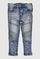 Toddler Boys Distressed Whiskered Moto Jeans, Blue, Size 3T