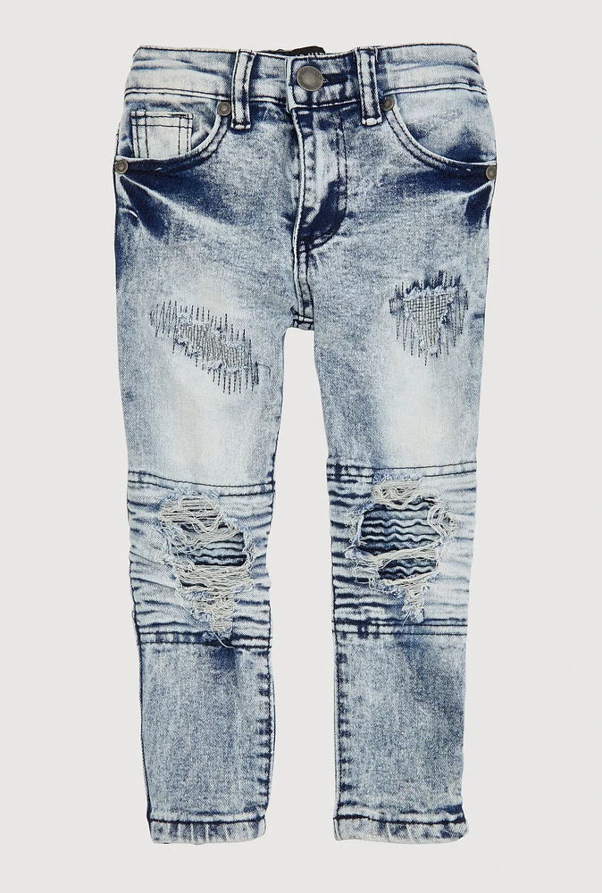 Toddler Boys Mineral Wash Distressed Moto Jeans, Blue, Size 2T