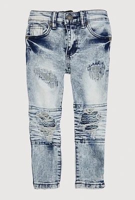 Toddler Boys Mineral Wash Distressed Moto Jeans, Blue, Size 2T