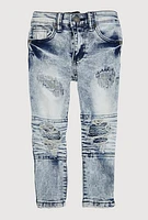 Toddler Boys Mineral Wash Distressed Moto Jeans, Blue, Size 2T
