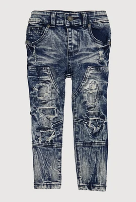 Toddler Boys Mineral Wash Distressed Skinny Jeans, Blue, Size 4T