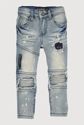 Toddler Boys Zip Detail Distressed Moto Jeans, Blue, Size 3T