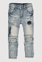 Toddler Boys Zip Detail Distressed Moto Jeans, Blue, Size 3T