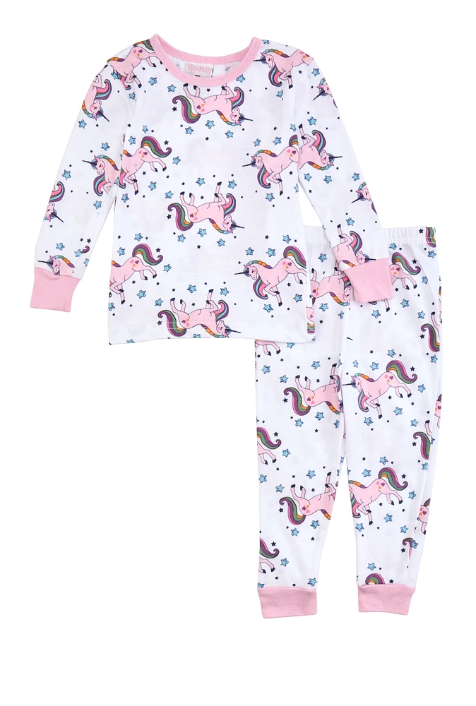 Toddler Girls Printed Pattern Pajama Top and Pants, Pink, Size 2T