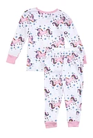 Toddler Girls Printed Pattern Pajama Top and Pants, Pink, Size 2T