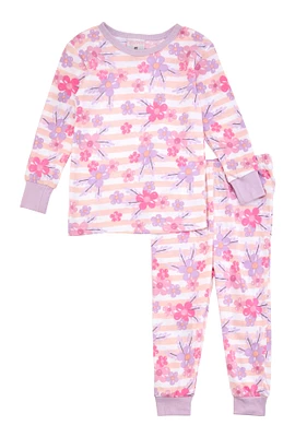 Toddler Girls Printed Pattern Pajama Top and Pants, Pink, Size 2T