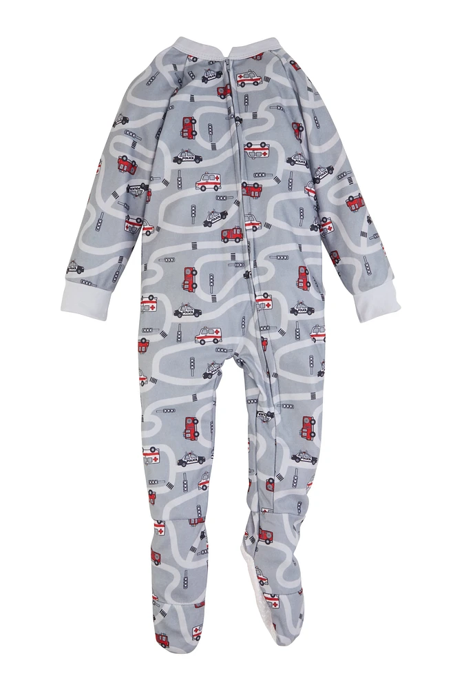 Toddler Boys Fleece Printed Pattern Footed Pajamas, Grey,