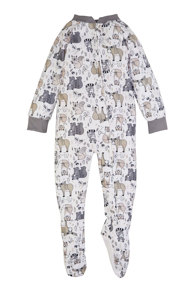 Toddler Boys Fleece Printed Pattern Footed Pajamas, Grey,