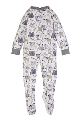 Toddler Boys Fleece Printed Pattern Footed Pajamas, Grey,