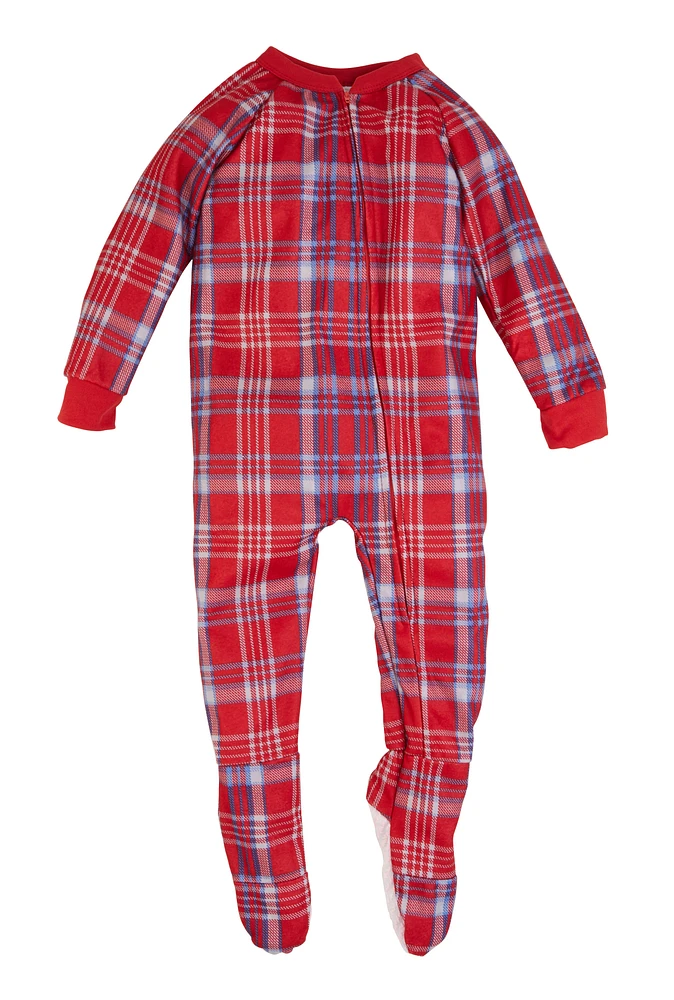 Toddler Boys Fleece Printed Pattern Footed Pajamas, Red,