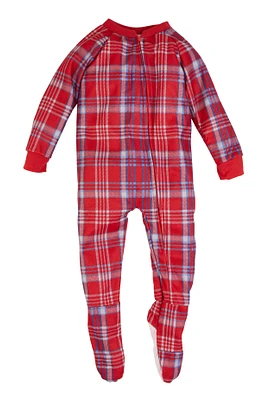 Toddler Boys Fleece Printed Pattern Footed Pajamas, Red,